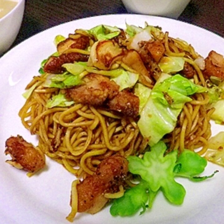 余り惣菜と余り野菜でざざっとおつまみ焼きそば